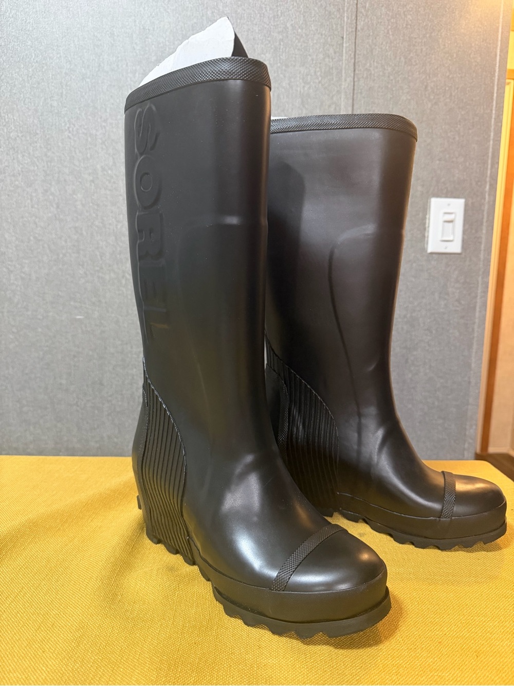 Sorel Black Wedge Rain Boots for Women